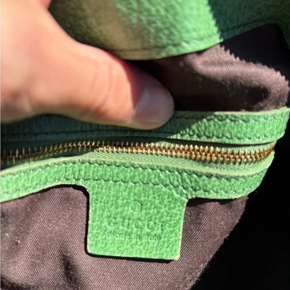 Vintage Gucci Shoulder Bag GG Pattern Bamboo 131036 Beige Brown Green Leather - Picture 14 of 16